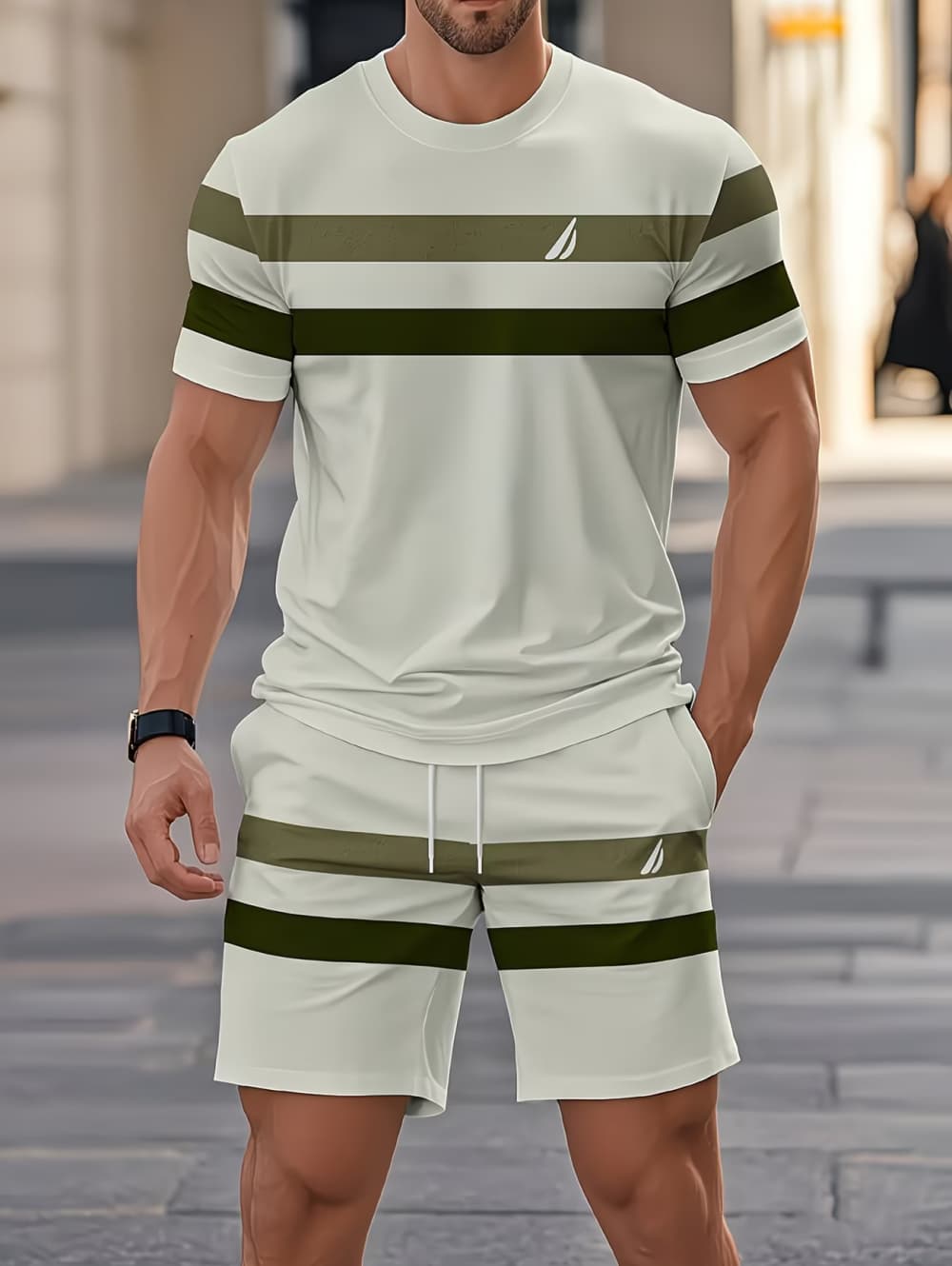 3D Printing Jersey - 남성 여름 세트 재미있는 3D 스트라이프