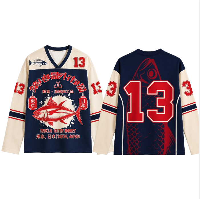 3D Printing Jersey - 레트로 일본 스타일 3D 프린팅 긴팔