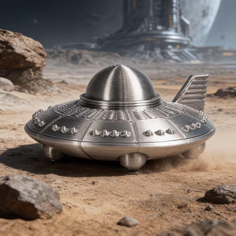 3D 프린트된 UFO 피규어, 레트로 메탈 마감, 공상 - 3D Printing App 리뷰 및 가격