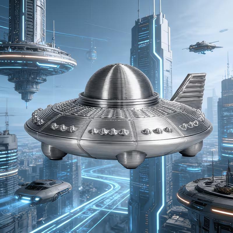 3D 프린트된 UFO 피규어, 레트로 메탈 마감, 공상 - 3D Printing App 리뷰 및 가격