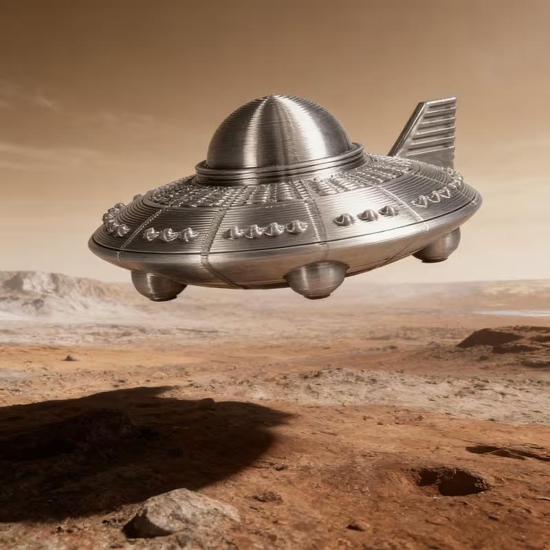 3D 프린트된 UFO 피규어, 레트로 메탈 마감, 공상 - 3D Printing App 리뷰 및 가격