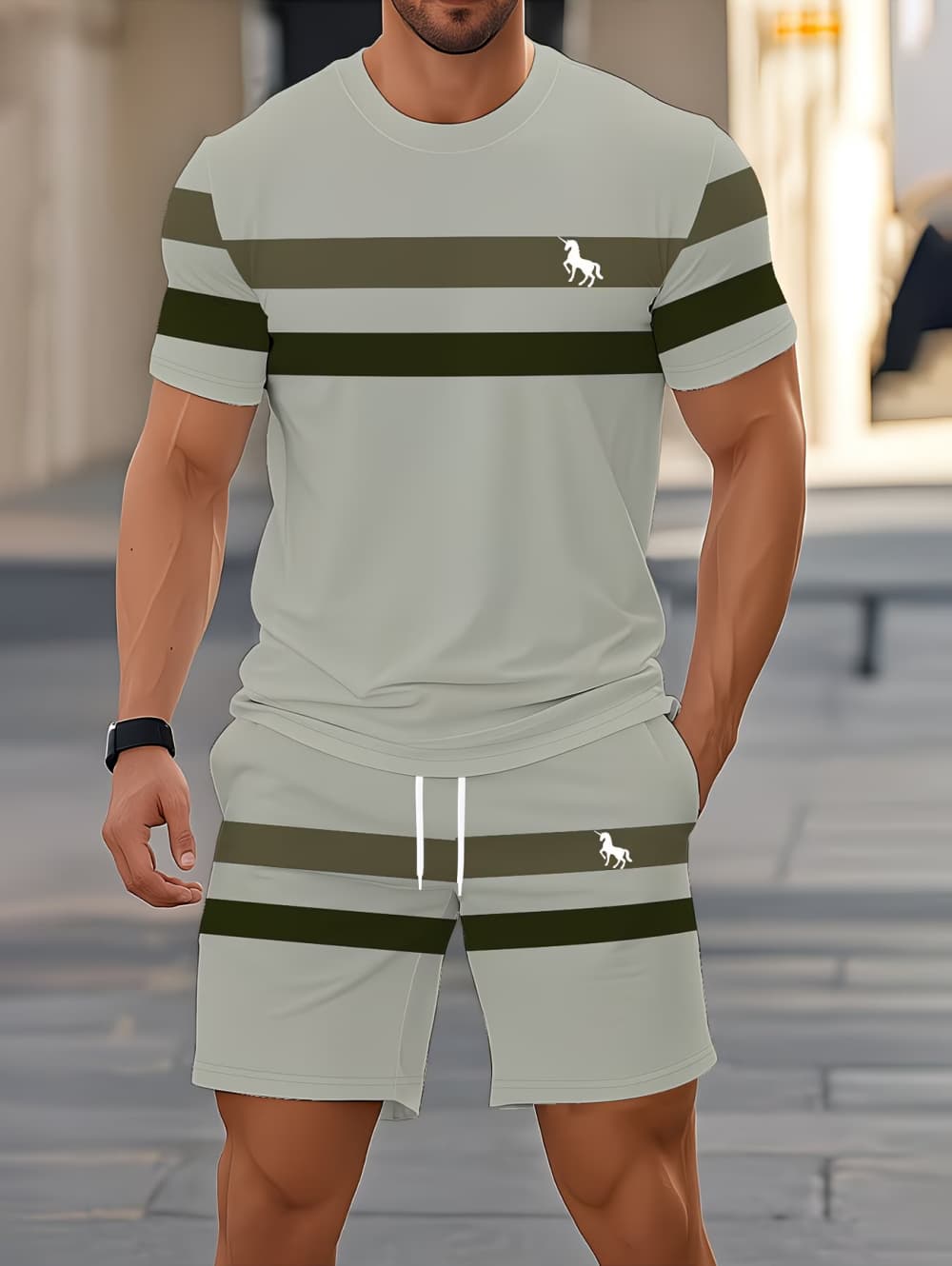 남성 여름 세트 재미있는 3D 스트라이프 프린트 반팔  - 3D Printing Jersey 리뷰 및 가격