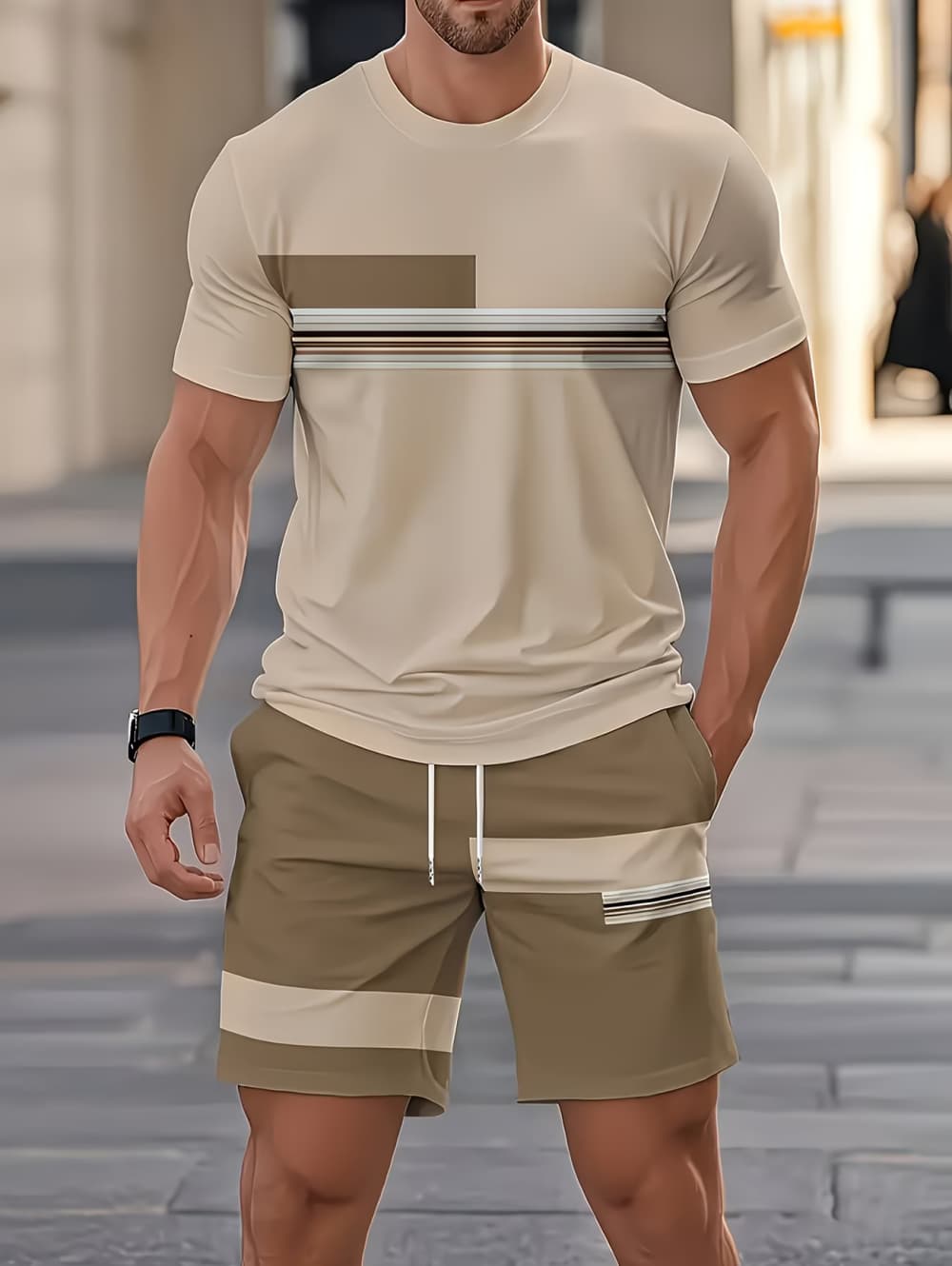 남성 여름 세트 재미있는 3D 스트라이프 프린트 반팔  - 3D Printing Jersey 리뷰 및 가격