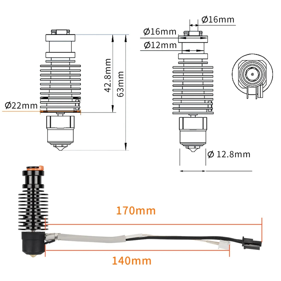 화산 핫 엔드 E3D V6 24V 50W 60W Vor - 3D Printing Ender 리뷰 및 가격